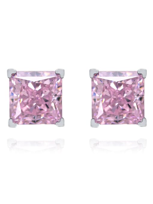 Pink [e 0210] 925 Sterling Silver High Carbon Diamond Geometric Dainty Stud Earring